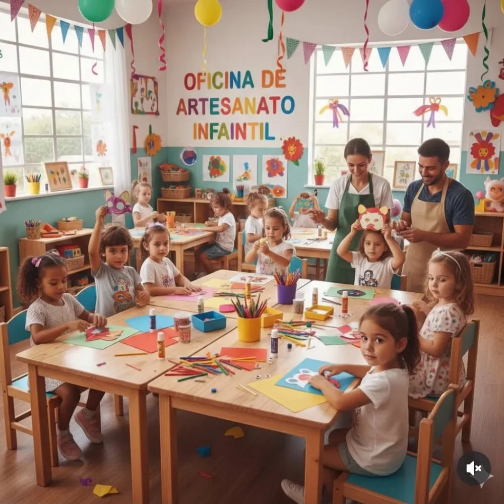 Crianças pintando em volta da mesa na oficina infantil da PEBOZ